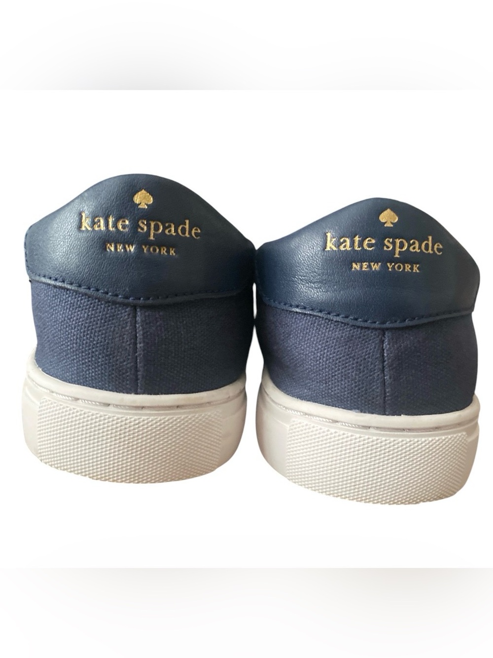 Kate Spade Andi Navy Blue Leather and Canvas Scalloped Slip-On Sneakers - Picture 3 of 9